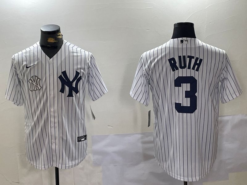Men New York Yankees 3 Ruth White stripe Game 2024 Nike MLB Jersey style 10081
